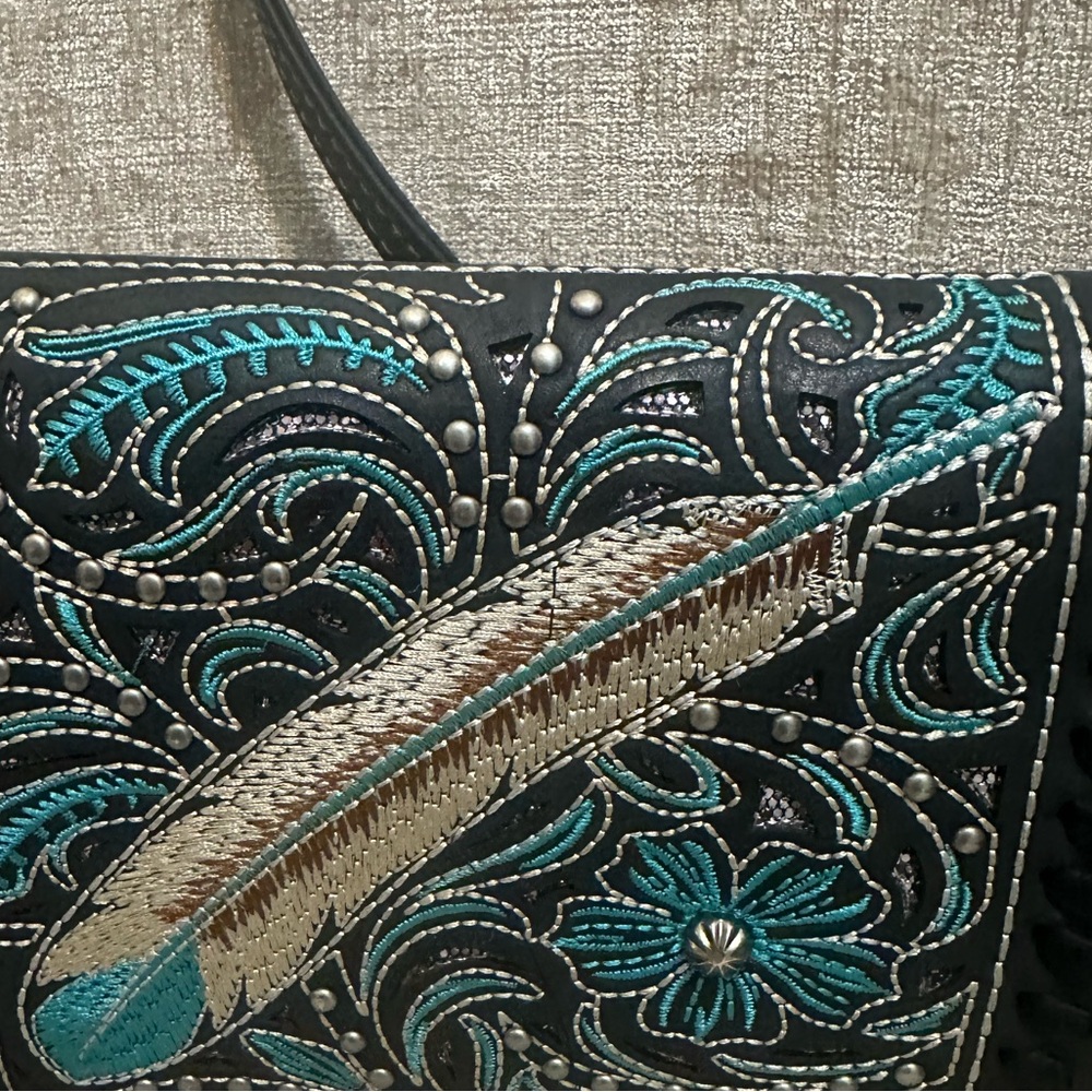 American Bling Embroidered Black and Blue Women's crossbody Bag, western - Picture 2 of 5